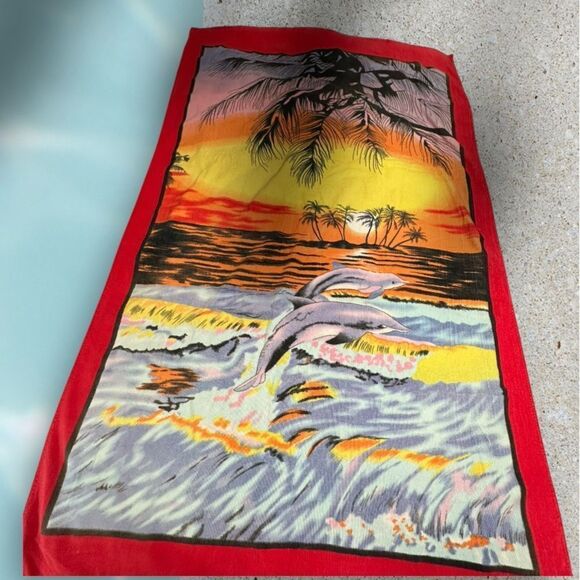 Vibrant Dolphin and Tropical Sunset Beach Towel - Picture 3 of 7